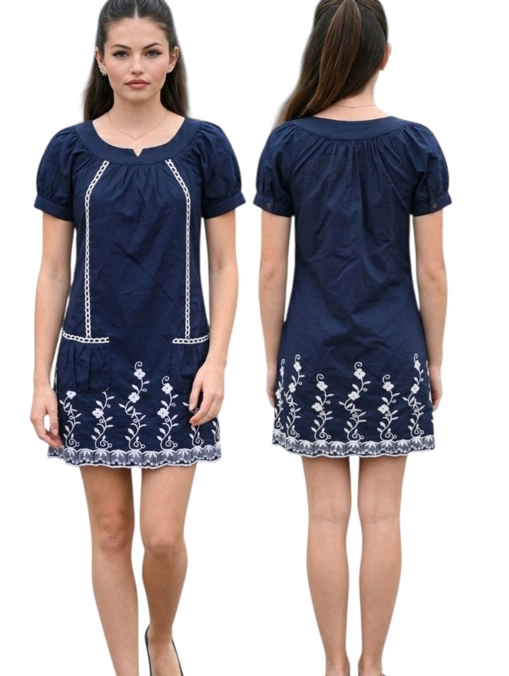 RHAPSODY Embroidered Floral Shift Dress - Size 6